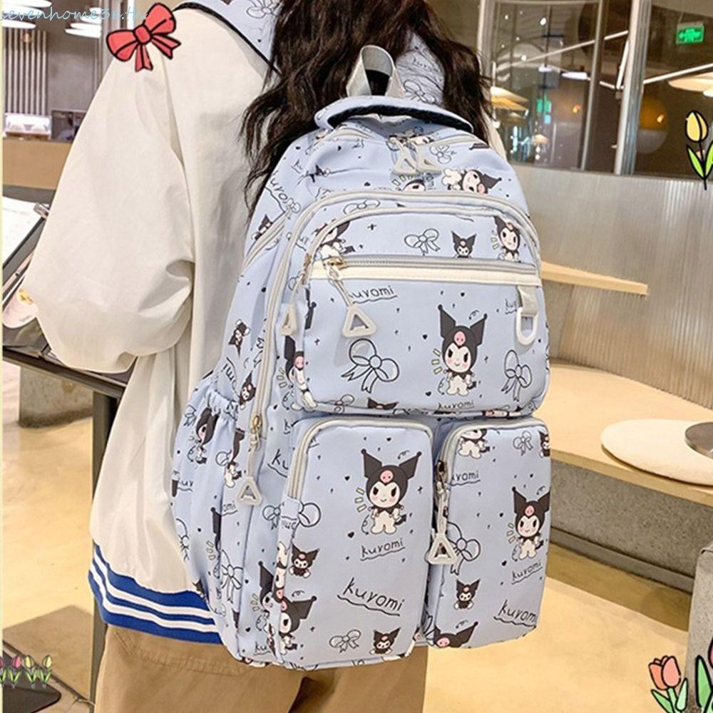 Sevenhome3e Kuromi กระเป๋าเป้สะพายหลัง, Cinnamoroll Pachacco Melody กระเป๋านักเรียน, Unique Pompompurin Nylon ความจุขนาดใหญ่น่ารักกระเป๋าสะพายเด็กแพ็ค