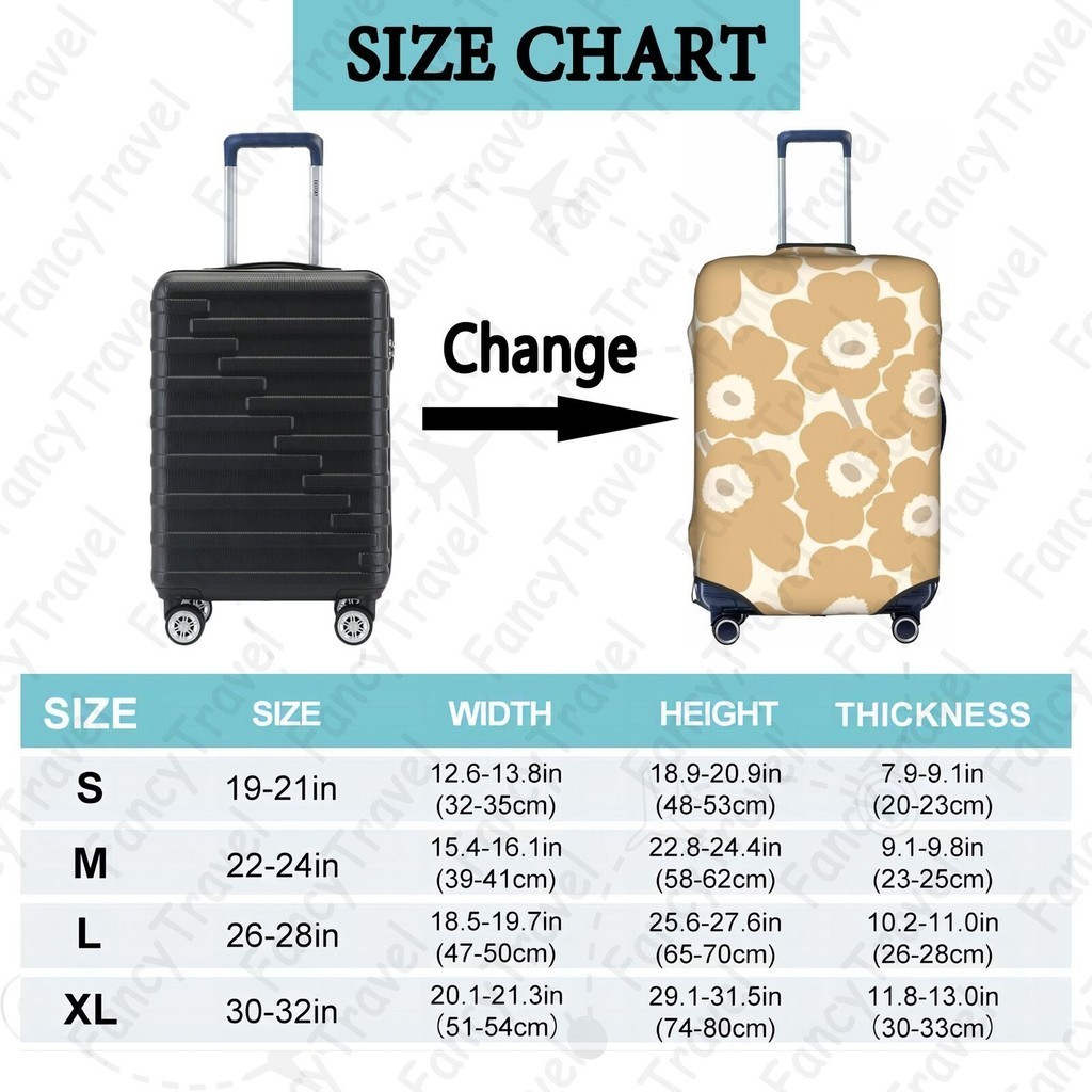 Fancytravel Flower Unikko ผ้าคลุมกระเป๋าเดินทาง กระเป๋าเดินทาง ผ้ายึดได้เยอะ กันฝุ่น กันรอย สวมใส่ได้ ข้น 18/20/22/24/26/28/32นิ้ว
