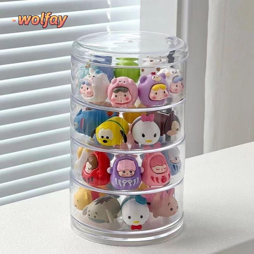 Wolfay Pop Bean Display Rack, Pop Mart กล่องแสดงหุ่นหลายชั้น, กล่องเก็บของตุ๊กตากล่องหมุนได้พลาสติกกันฝุ่น
