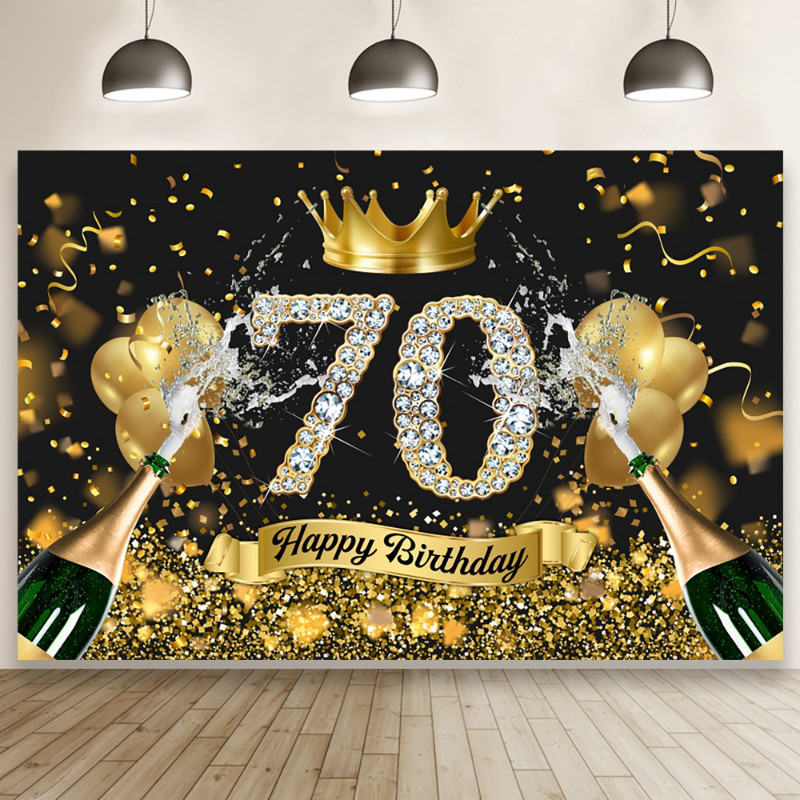 50, 60,70,80th Happy Birthday Party ฉากหลัง Gold Glitter การถ่ายภาพพื้นหลังออกแบบตกแต่ง Glitter ฉากห