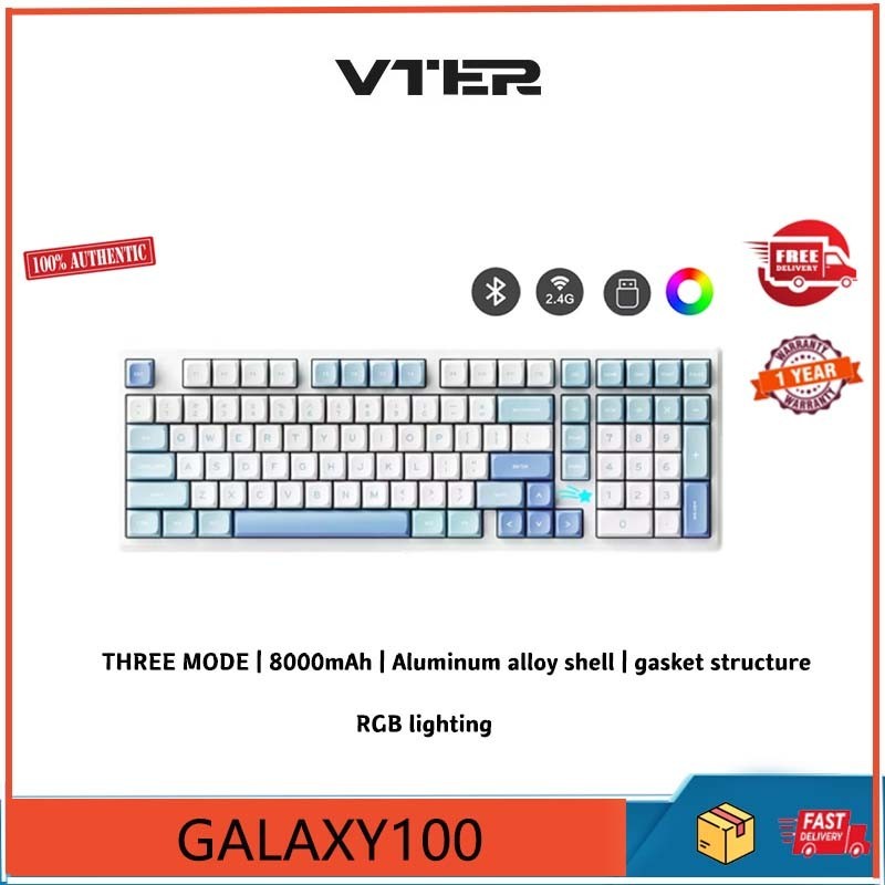 Vter Galaxy 100 สามโหมดที่กําหนดเองแป้นพิมพ์กลโครงสร้างเกตเวย์เต็มคีย์ปลั๊กร้อนเกมอิเล็กทรอนิกส์เปลือกโลหะผสมอลูมิเ