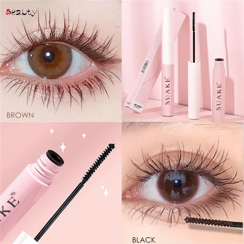 Suake Ultra-Fine Mascara Curl หนายาวขนตามาสคาร่ากันน้ํา Non-smudge สีดําสีน้ําตาลธรรมชาติ Curling Fine แปรงมาสคาร่าแต่งหน้า