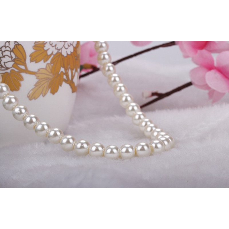 [PE] สร้อยคอลูกปัดมุกเทียมสีขาว 8 มม. TH