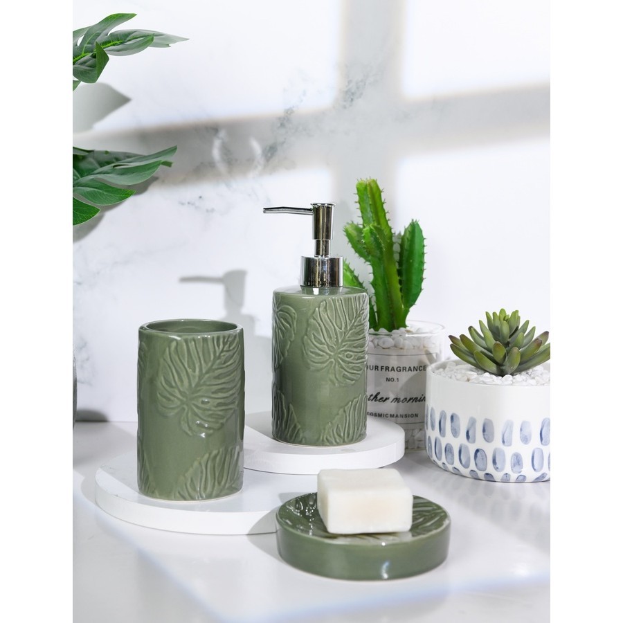 Deluxy Official Shop Primo ชุดกระปุกห้องน้ำเซรามิก 3 ชิ้น รุ่นมอสเตอร่า CE2338CA-3 สีเขียว