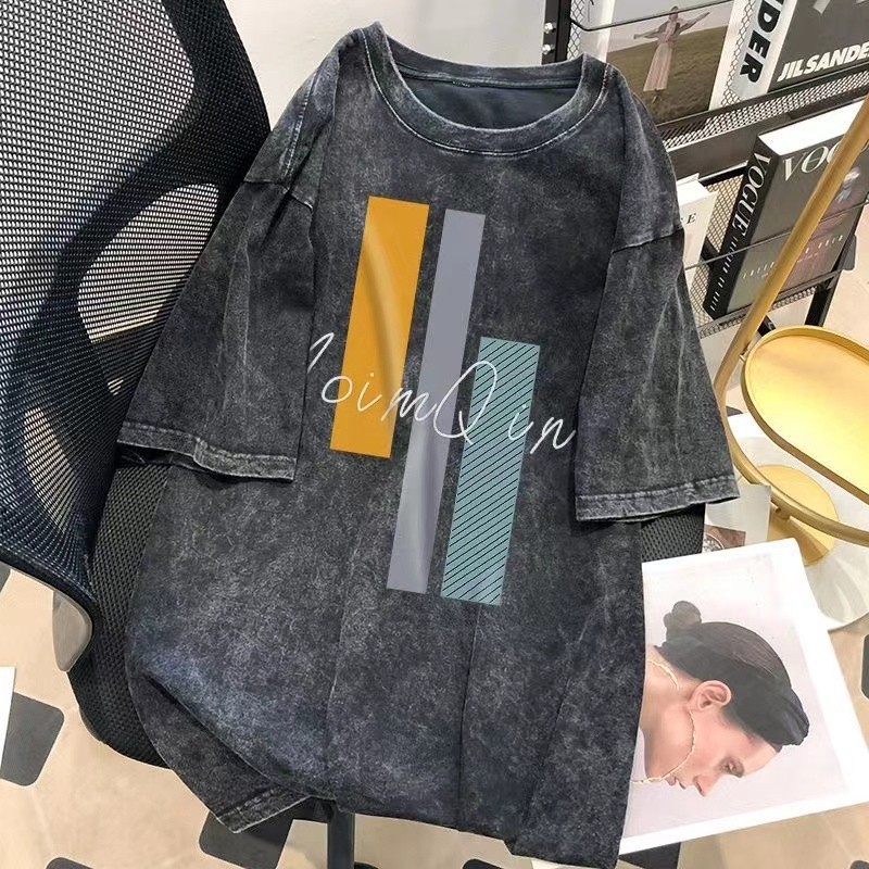 CC chao（ จัดส่งตลอด 24 ชั่วโมง ）S-XXXL เสื้อยืดฟอก oversize ผ้าคอตตอน แฟชั่น สไตล์ฮิปฮอป เรโทร Y30235