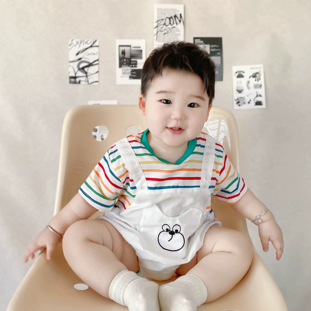 ฤดูร้อนใหม่เสื้อผ้าเด็กชายหญิงบอดี้สูทแขนสั้น 0-24 เดือนทารกแรกเกิดสุดน่ารักการ์ตูน ประกบกัน ชุดรอมเปอร์