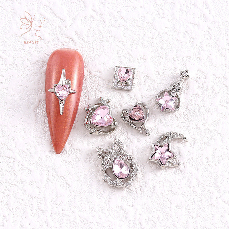 [maybeauty] 5pcs Love Heart Alloy Nail Art Ch Aurora Starlight Moon Star Asterism เครื่องประดับอะไหล่อุปกรณ์เสริมสําหรับตกแต่งเล็บ {TH}