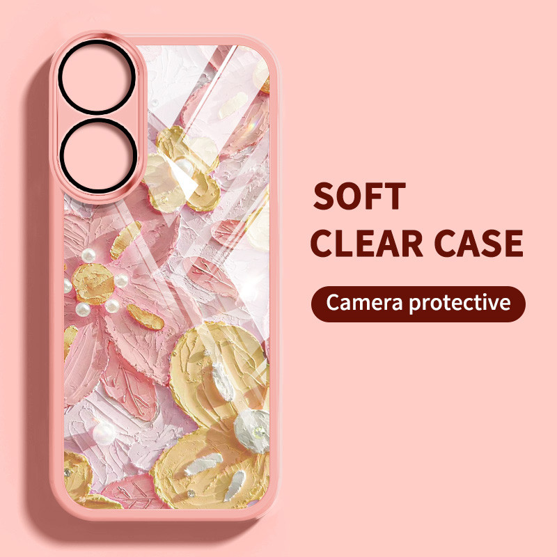 เคสโทรศัพท์โปร่งใสสําหรับoppo A3X 5G 4G A60 4G A1 A2 A79 A98 F23 5Gดอกไม้มุกที่มีสีสันAnti Dropกรณีพร้อมเลนส์