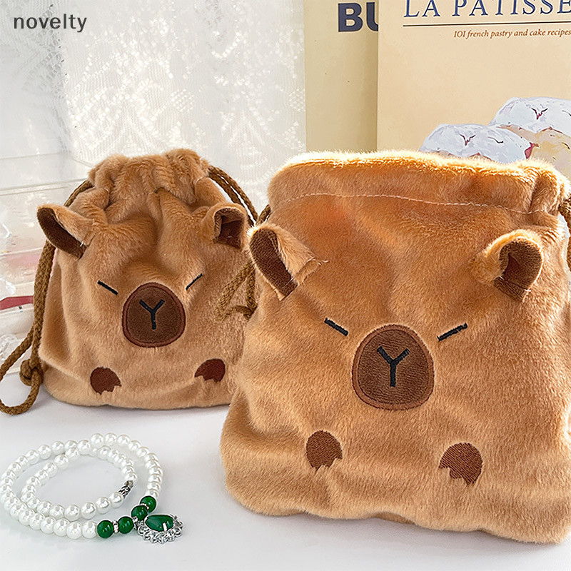 Nly ใหม่ Capybara Plush Porpoise Drawstring Bundle กระเป๋าแบบพกพา Plush กระเป๋าขนาดใหญ่ความจุกระเป๋าถือ Casual น้ําหนักเบากระเป๋าเดินทาง N