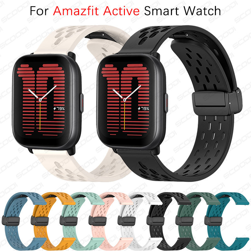 สายรัดเข็มกลัดแม่เหล็กสําหรับ Amazfit Active / Active 2 สายรัดสร้อยข้อมือซิลิโคนอ่อนนุ่มระบายอากาศได้