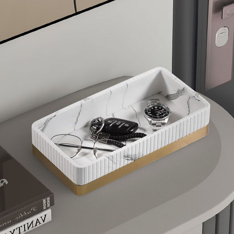 Homlife ที่วางของ เครื่องประดับ แจกันดอกไม้ เทียนหอม ก้านหอม ตกแต่งบ้าน Modern Storage Box สีขาว สีทอง หินอ่อน - MH270