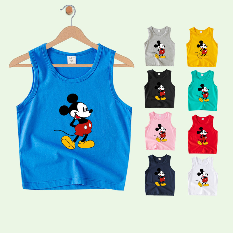 คลังสินค้าพร้อมเด็ก Mickey การ์ตูนพิมพ์เด็กวัยหัดเดิน Sando เสื้อกล้ามผ้าฝ้าย 100% เสื้อแขนกุด Unisex TTAA036
