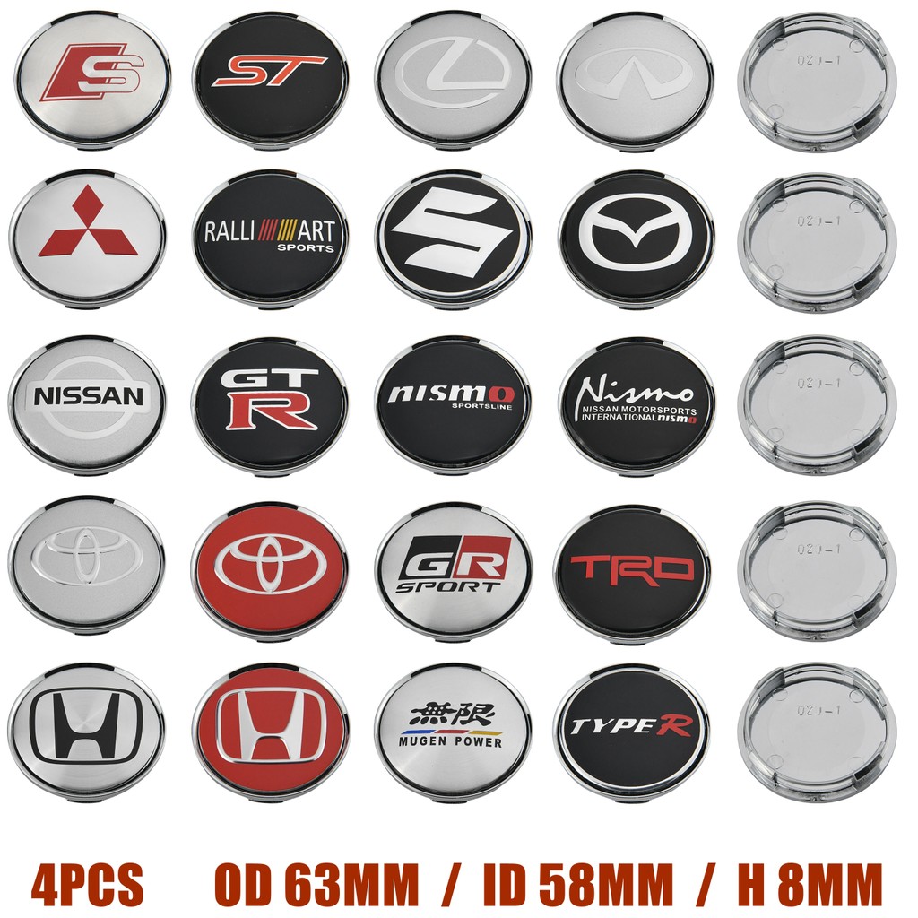 4ตัว ฝาครอบดุมล้อ Toyota 63มม ฝาปิดดุมล้อ Honda ขอบ Mitsubishi สติ๊กเกอร์ ฝาดุมล้อ Nissan Suzuki Lexus GR Typer GTR RS Cobra Sline