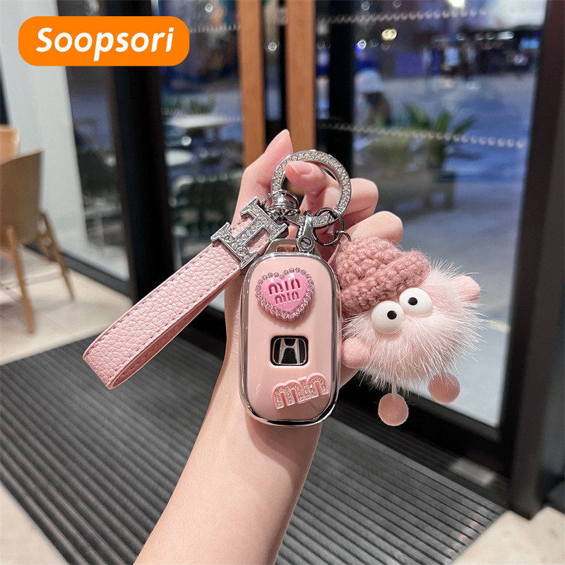 Soopsori สําหรับ Honda 2/3/4 ปุ่มรีโมทสมาร์ทรถ Key Chain แหวนฝาครอบกรณี Shell ป้องกันสําหรับ Honda CRV/HRV 2021-2024/Civic 2021-2024/