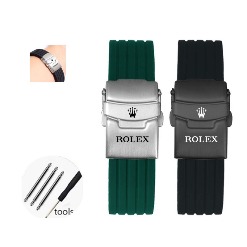 18/19/20/21/22/23/24 มม.ซิลิโคนสําหรับ Rolex Yachts Daytona GMT Log Rolex สีดําน้ํา Ghost กันน้ํากีฬานาฬิกาสร้อยข้อมือเปลี่ยน