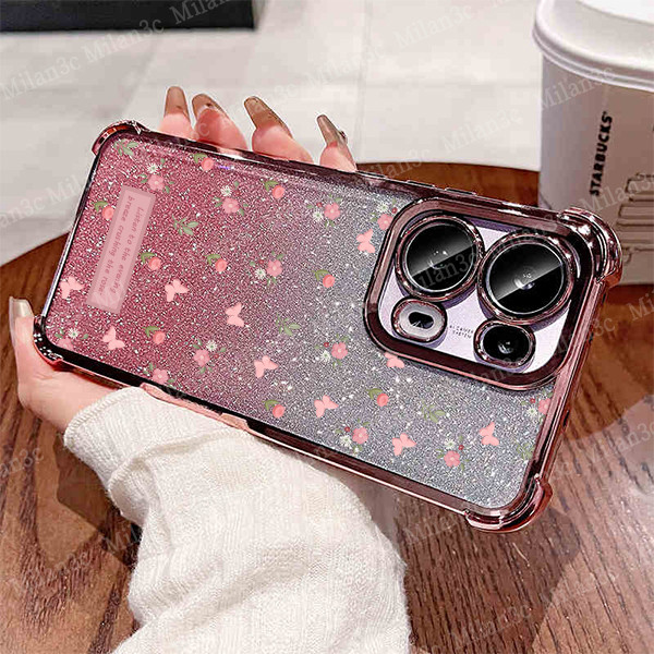 เคส OPPO Reno 14 13 Pro เคส OPPO Reno 14 13 13F 8Z 7Z 8 5G เคสฝาหลังแบบมีปีกผีเสื้อเงา โทรศัพท์ป้องกันเลนส์กล้อง มุมหนา วัสดุชุบไฟฟ้ากันกระแทก
