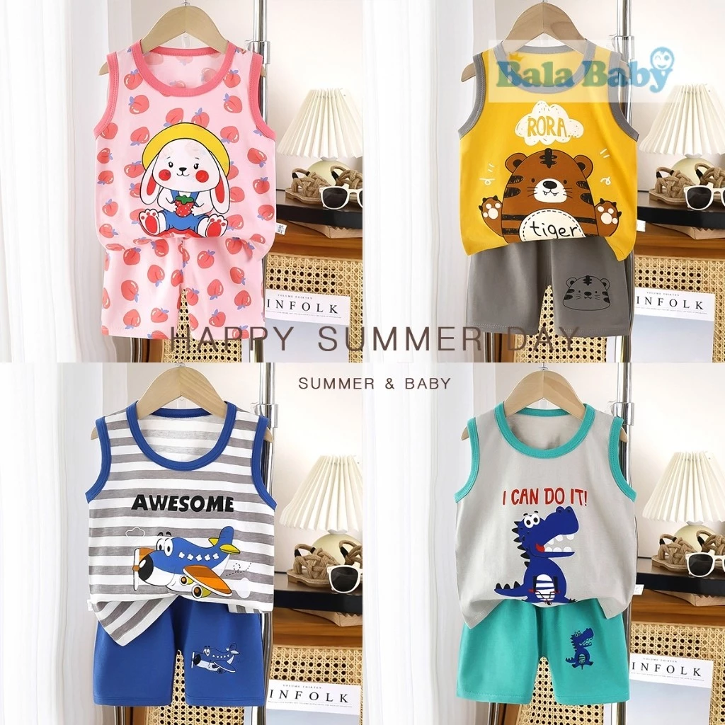 ชุดกร้ามเด็ก ชุดเด็ก 2 ชิ้น เสื้อกร้ามหน้าร้อน เนื้อผ้าcotton พิมพ์ลายสัตว์ สำหรับเด็กเล็ก BXT28 thumbnail 3