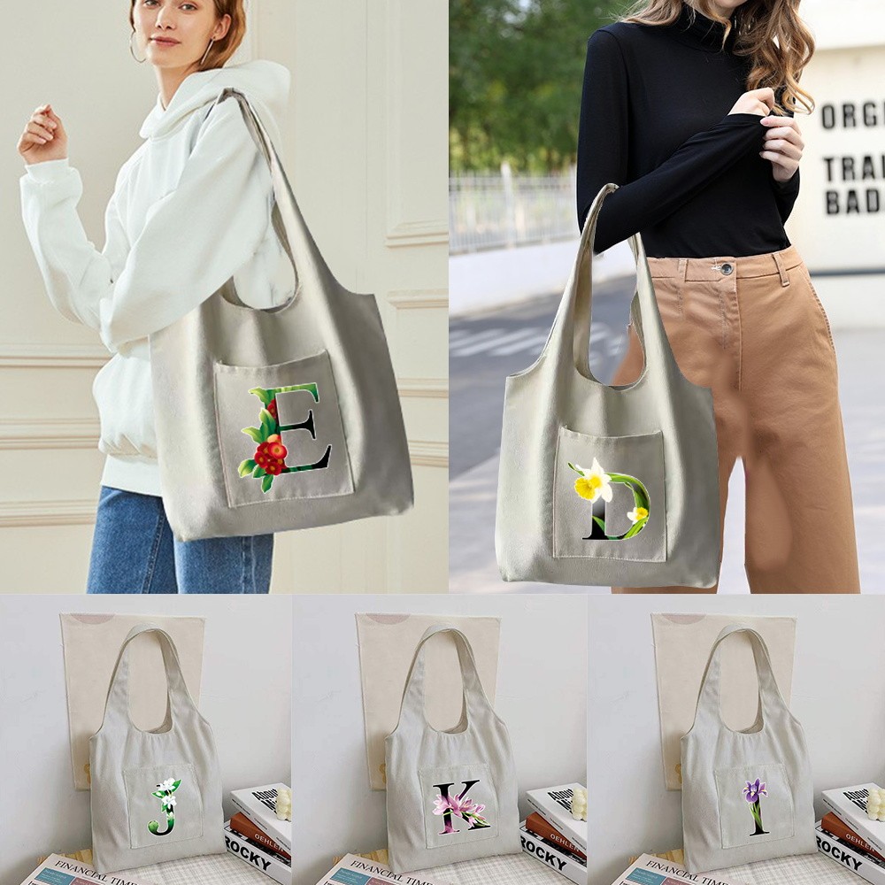 Harajuku Flower Color Print Vest Bag Canvas Shopper Large Bag Capacity Tote Bag Women Shoulder Bags 