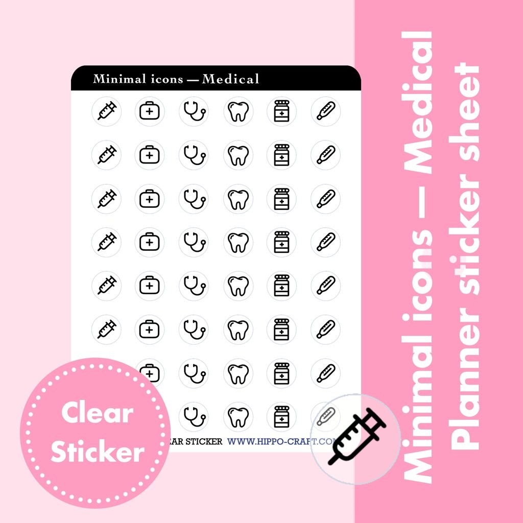 Minimal icons — Medical | Planner sticker sheet สติ๊กเกอร์ใส ไอคอนทางการแพทย์ แพลนเนอร์สติ๊กเกอร์