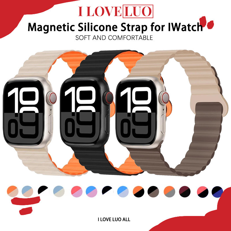 มีแม่เหล็กสายยาง for Apple Watch IWatch Ultra/SE 3 2 Series 11 10 9 8 7 6 5 4 49 มม 46 มม 42 มม 38 มม 44 มม 45 มม 41 มม