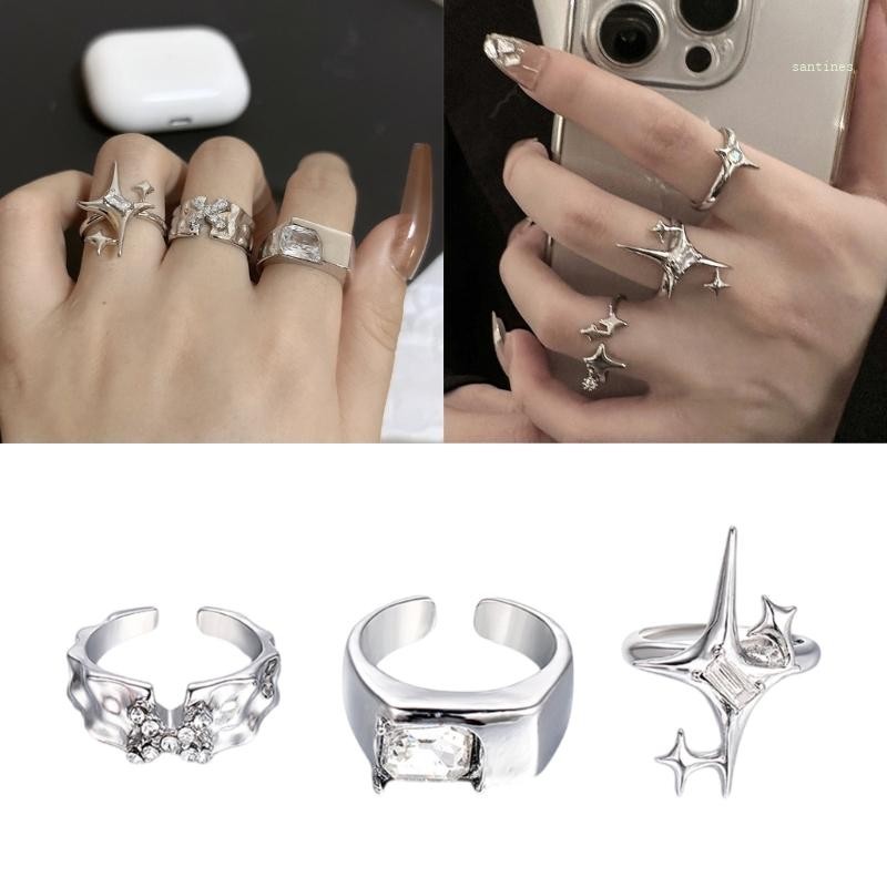 ซาน* แหวนคู่โลหะผสมแข็งแรงพร้อมดาวเพทายส่องแสงออกแบบเครื่องประดับอุปกรณ์เสริมสําหรับของขวัญโรแมนติกและผู้ประกาศ