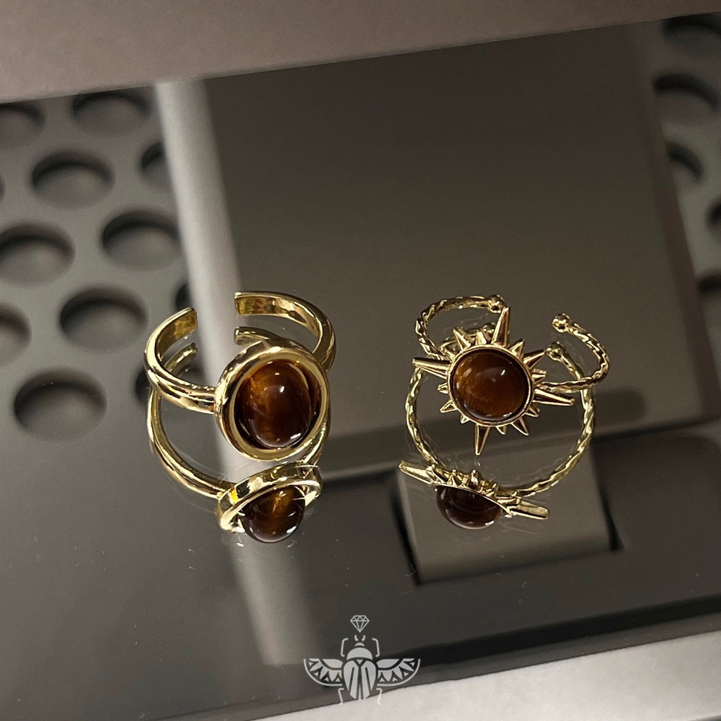 แหวนหินตาเสือวินเทจ Maillard ดีไซน์เฉพาะตัว อุปกรณ์เปิดสําหรับผู้ชายและผู้หญิงระดับไฮเอนด์และอินเทรนด์ - รูปที่ 2