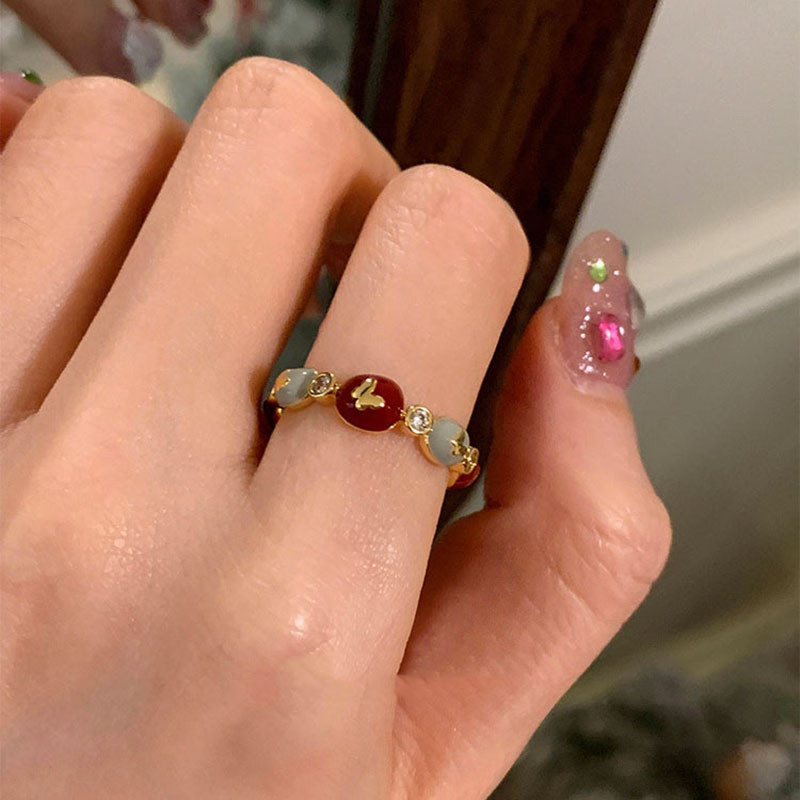 สุภาพสตรีแฟชั่นโลหะผสมแหวนผีเสื้อสีสันสดใส