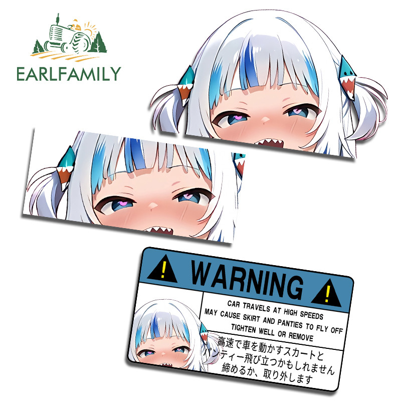 Earlfamily Gawr Gura การ์ตูนความงามรถสติกเกอร์บุคลิกภาพ Scratch-Proof JDM Decals เหมาะสําหรับรถจักรยานยนต์กระดานโต้คลื่นแล็ปท็อปหมวกกันน็อค Trunk