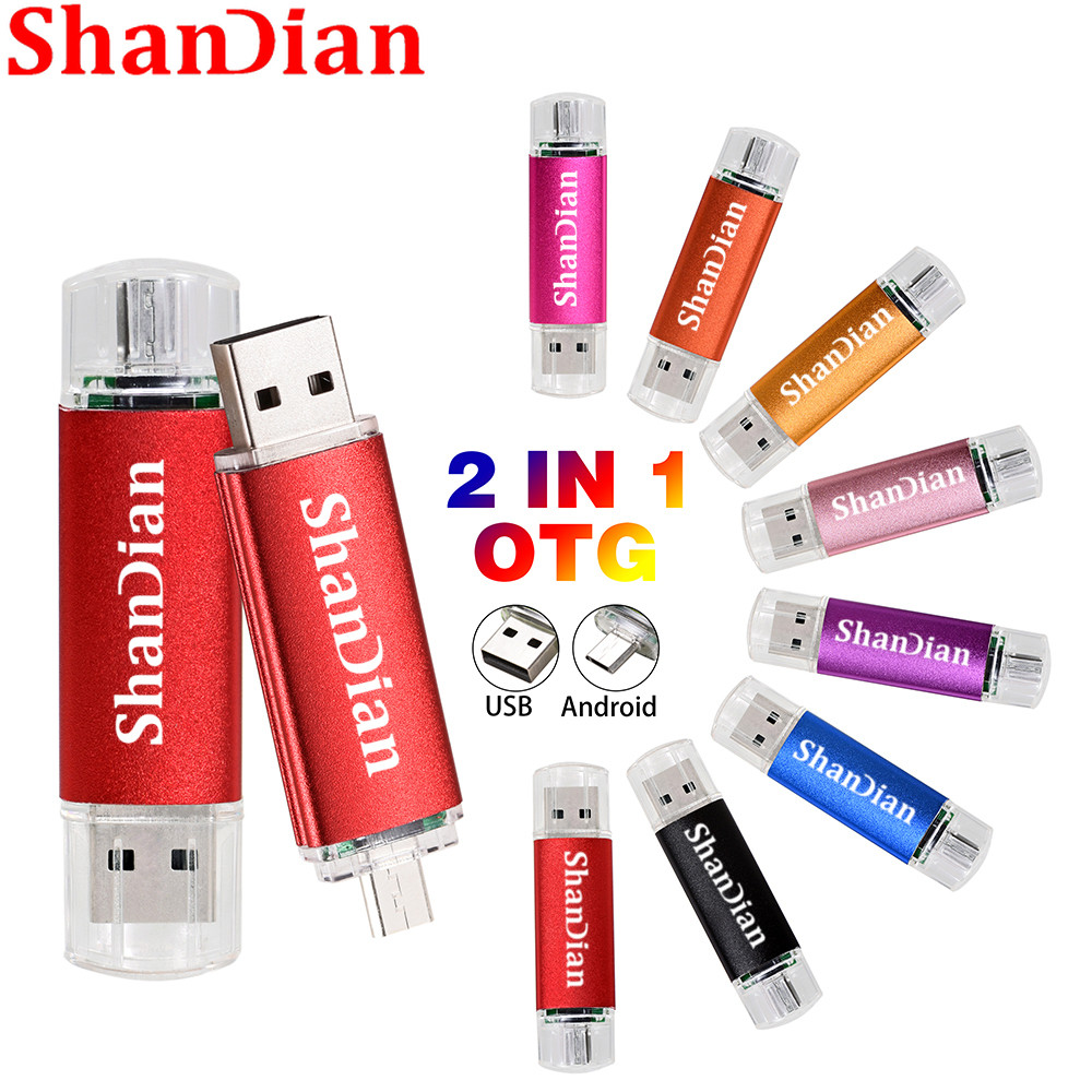 Shandian Black OTG 2 in 1 USB แฟลชไดรฟ์ 128GB Memory Stick 64GB ของขวัญฟรี TYPE-C อะแดปเตอร์ไดรฟ์ปาก