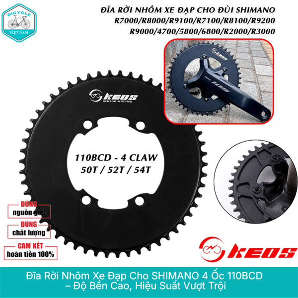 Đĩa Rời Nhôm Xe Đạp KEOS Cho Shimano 4 Ốc 110BCD – Tùy Chọn 48T / 50T / 52T / 54T