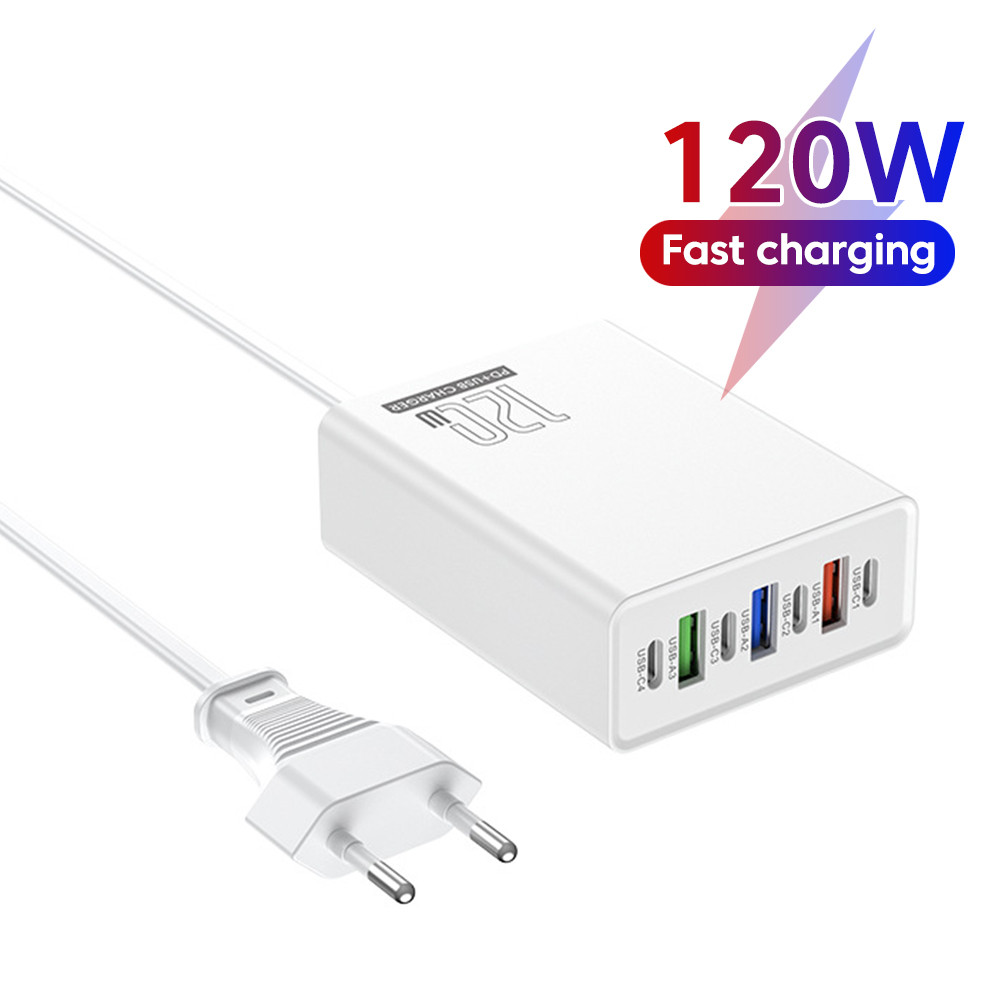 Twitch 120W 3USB + 4 ประเภท C 7 พอร์ตเครื่องชาร์จเดสก์ท็อปแบบมีสาย PD20W + QC18W Fast Charger หัว 1M สายไฟ