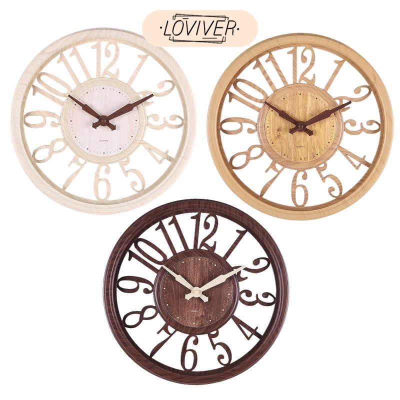 LOVIVER 12 "นาฬิกาแขวนย้อนยุคลายไม้กลวงตกแต่งรอบนาฬิกาแขวนเงียบสําหรับ