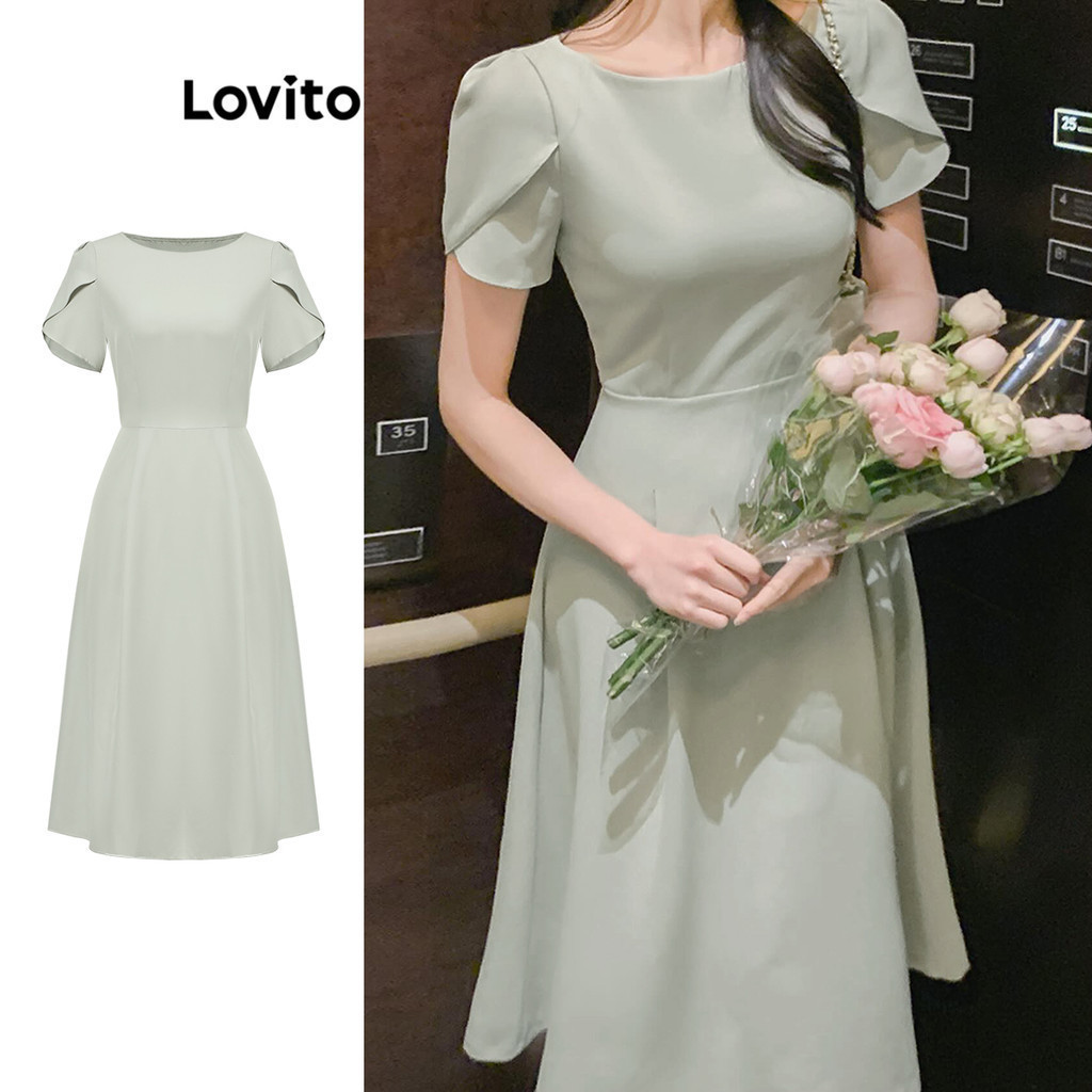 Lovito ชุดเดรสหรูหรา ชุดเดรสพื้นฐานธรรมดาสําหรับผู้หญิง L95ED533