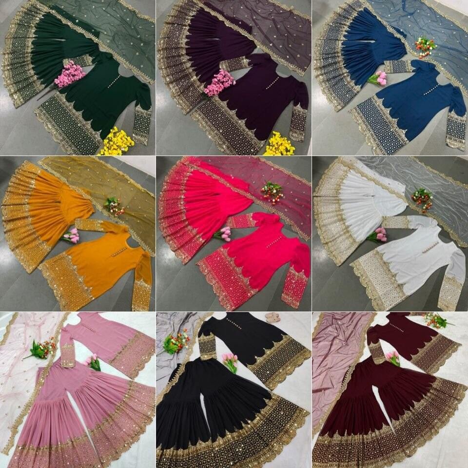 KURTI New Designer เย็บปักถักร้อยพร้อม Plazzo Set Size.. XL- MK1160 KURTI