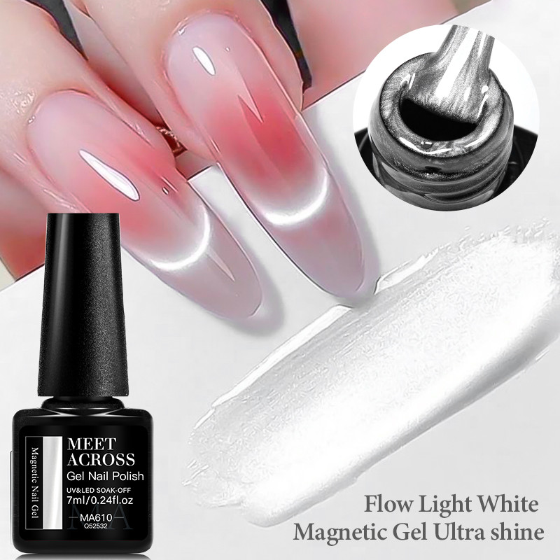MEET ACROSS 7ml Flow Light สีขาวแม่เหล็กเล็บเจล Cat Eye GEL เล็บเจลกึ่งถาวร Soak Off UV/LED เคลือบเงา