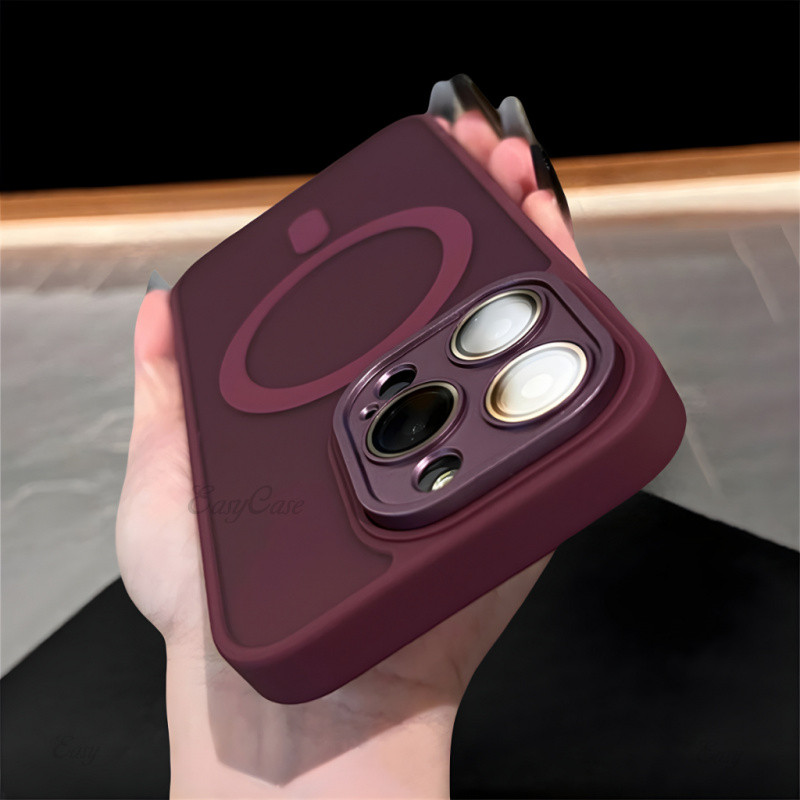 ใหม่หรูหรากันกระแทก Anti-Fingerprint Matte Hard Case พร้อมเลนส์ป้องกันเคสโทรศัพท์แม่เหล็กสําหรับ iPhone 16 15 14 13 12 Pro Max 16plus 15pro ไร้สายชาร์จกรณี