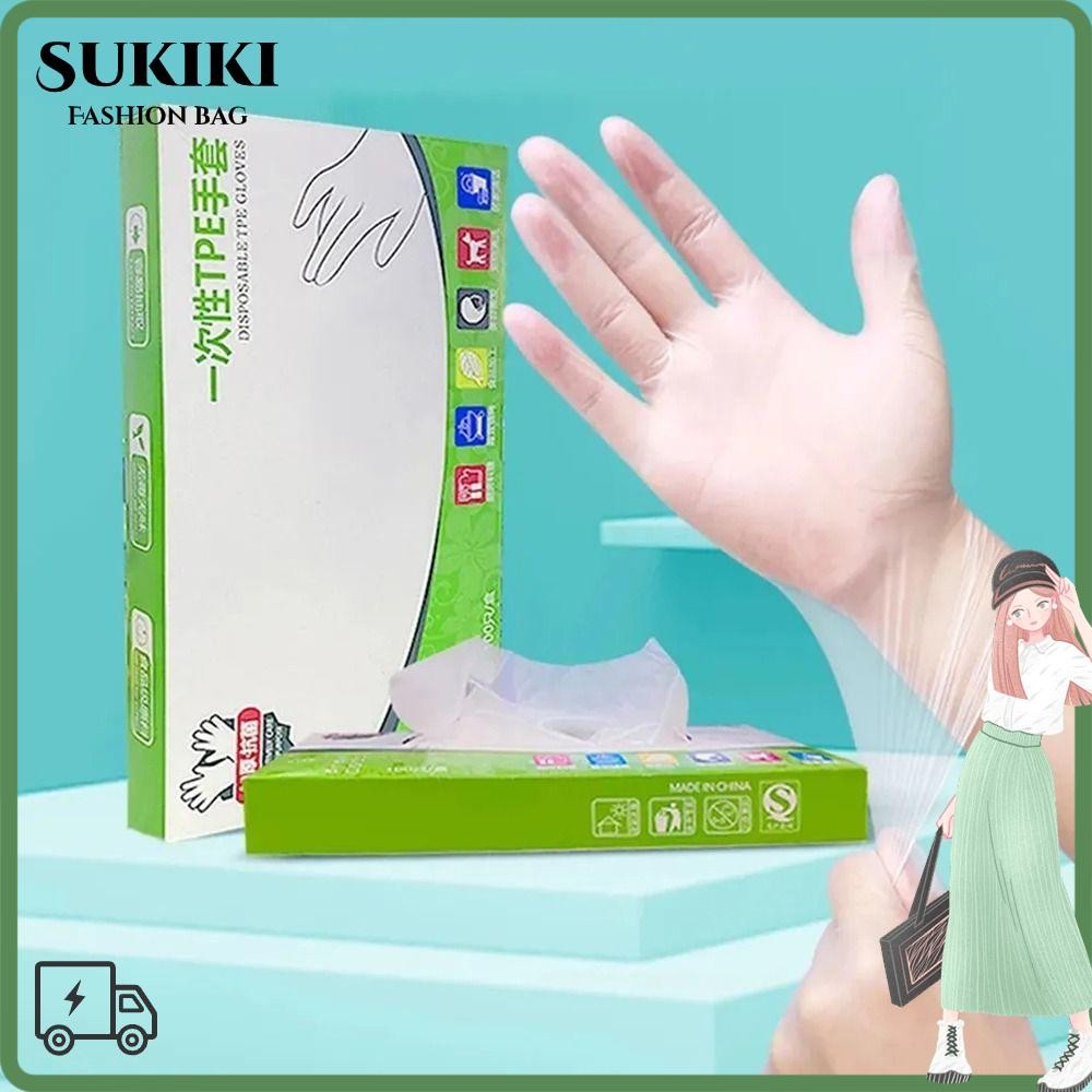 ซูกิกิ 100ชิ้นถุงมือทําความสะอาด,กรดทํางานความปลอดภัยอาหารเกรดถุงมือทิ้ง,โปร่งใสลื่น เวลา น้ํายางฟรีถุงมือ
