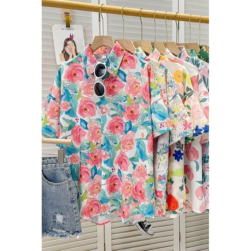 เสื้อฮาวายลายดอกไม้แขนสั้น ทรงหลวม สำหรับผู้หญิง thumbnail 3