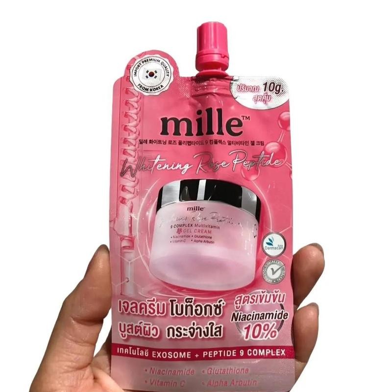 ** 1 ซอง ** มิลเล่ MILLE WHITENING ROSE PEPTIDE 9 COMPLEX GEL CREAM 10g. เจลครีมบูสผิว โบท๊อก