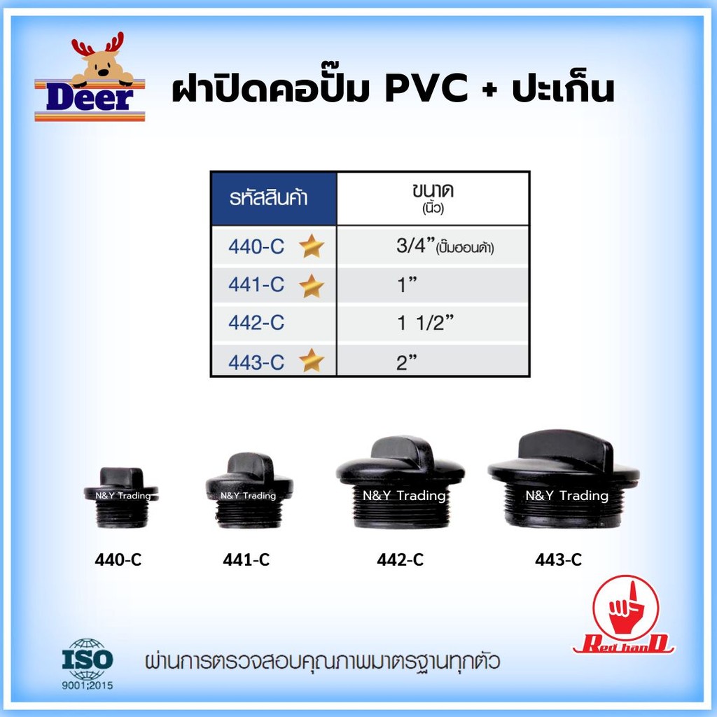 440-C, 441-C, 442-C, 443-C อะไหล่ปั๊ม ฝาปิดคอปั๊มพร้อมปะเก็น ขนาด 3/4  ถึง 2 นิ้ว ข้อต่อปั๊มน้ำ