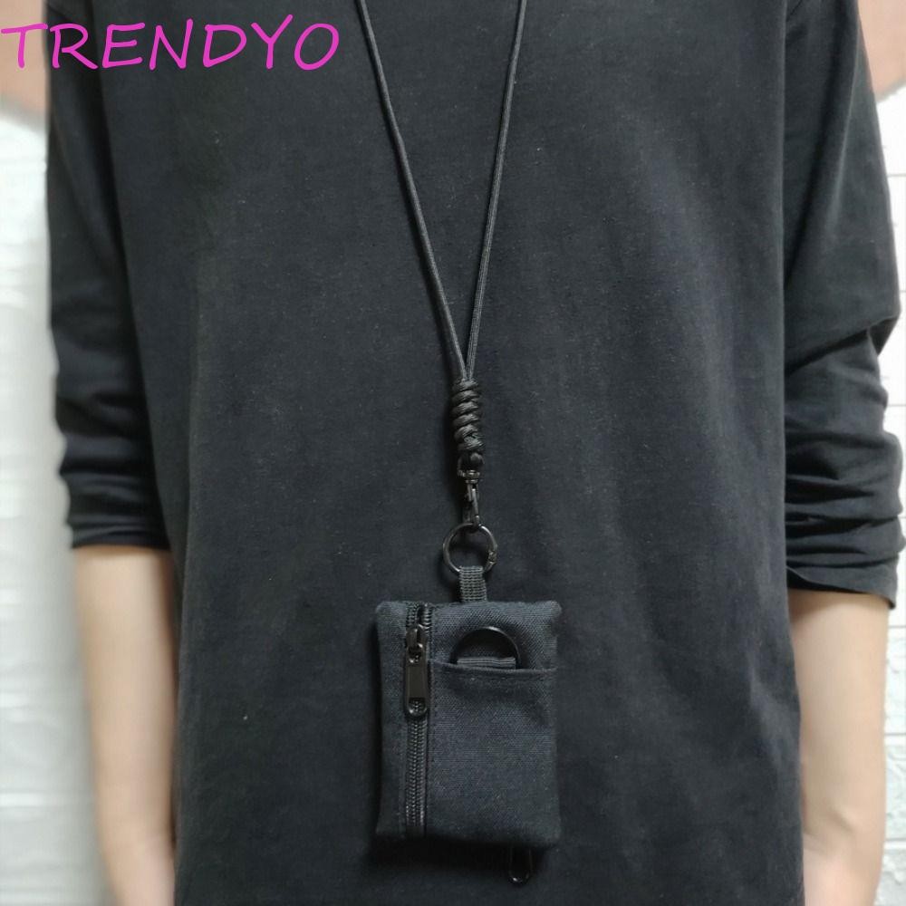 Trendyo กระเป๋าใส่เหรียญห้อยคอ, ซิปสี่เหลี่ยมผ้า Oxford กระเป๋าสตางค์ขนาดเล็ก, ไนลอนแบบพกพา Casual พร้อมเชือกเส้นเล็กผู้ถือบัตรขนาดเล็กผู้ชาย