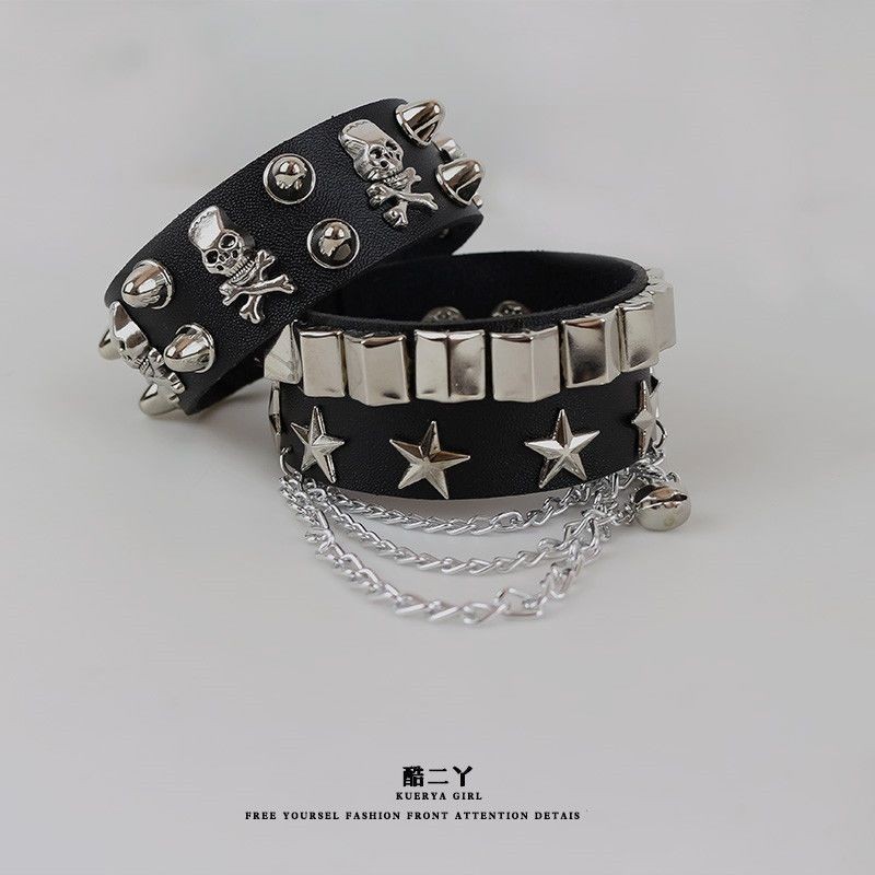 X-orange สร้อยข้อมือ หนัง pu ประดับหมุด รูปกะโหลก สไตล์พังก์ ฮิปฮอป ฤดูร้อน สําหรับผู้หญิง 2023