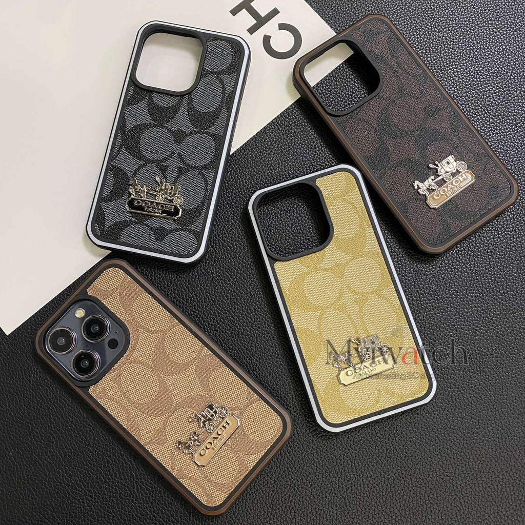 เคสหนังโลโก้โลหะแฟชั่นสําหรับiphone 16 15 14 13 12 11 Pro Max 14 15 Plus X XS XR XSMAXการออกแบบรูกระจกขนาดใหญ่ฝาครอบป้องกันการตก