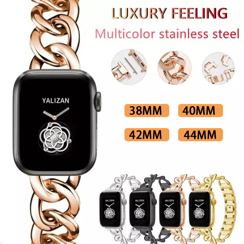 สายนาฬิกาข้อมือสเตนเลส หรูหรา พร้อมเคส สําหรับ Apple Watch Ultra 2 49 มม. 45 มม. 40 มม. 44 มม. 41 มม
