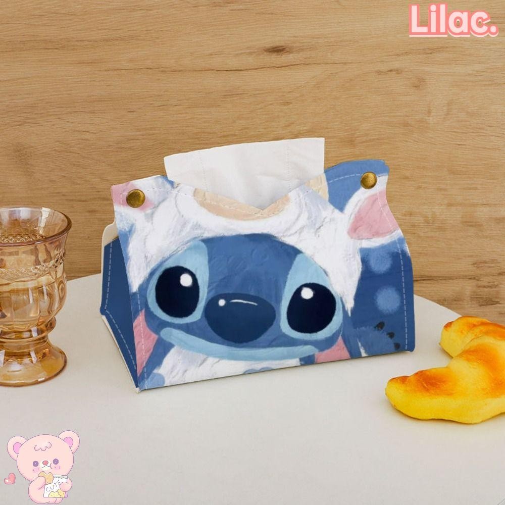 Lilac กล่องทิชชู่หนัง อเนกประสงค์ ลายการ์ตูน Stitch พับได้ กันน้ํา แบบพกพา ของใช้ในครัวเรือน