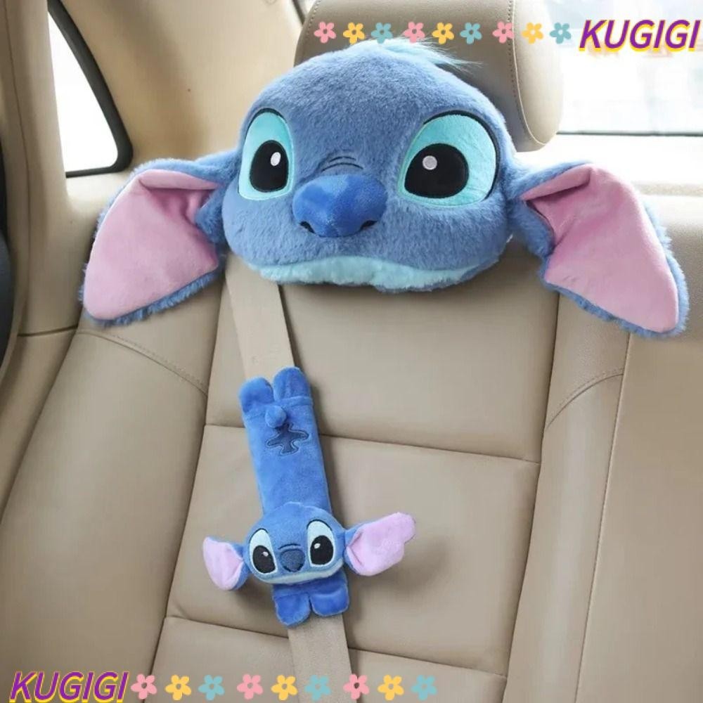 Kugigi ปลอกหมอนรองคอ พนักพิงศีรษะรถยนต์ ลายการ์ตูน Stitch ปลอกหุ้มเข็มขัดนิรภัย สากล อุปกรณ์เสริมภายในรถยนต์ ของขวัญคริสต์มาส