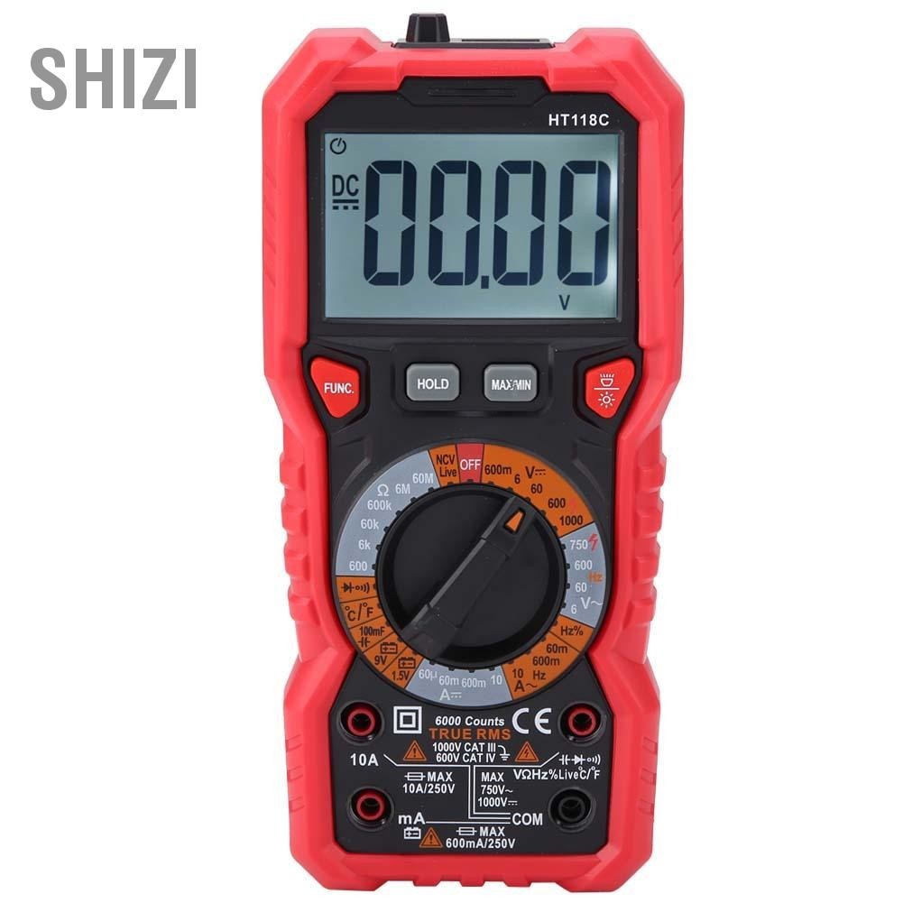 ShiZi HT118C มัลติมิเตอร์แบบดิจิตอลแบบใช้มือถือ AC/DC โวลต์แอมป์โอห์มความจุ Hz อุณหภูมิเครื่องทดสอบ w/ ไฟฉาย
