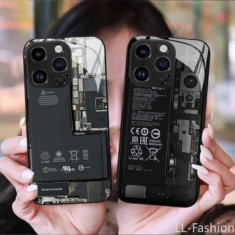 เคสโทรศัพท์ Creative Circuit Board Case Anti Fall Protector Cover กระจกนิรภัยสําหรับ iPhone 15Pro 15 14 8 7 Plus 13 12 Mini 11 Pro Max X XR XSMax 15Plus 14Plus 13Mini 17 Air