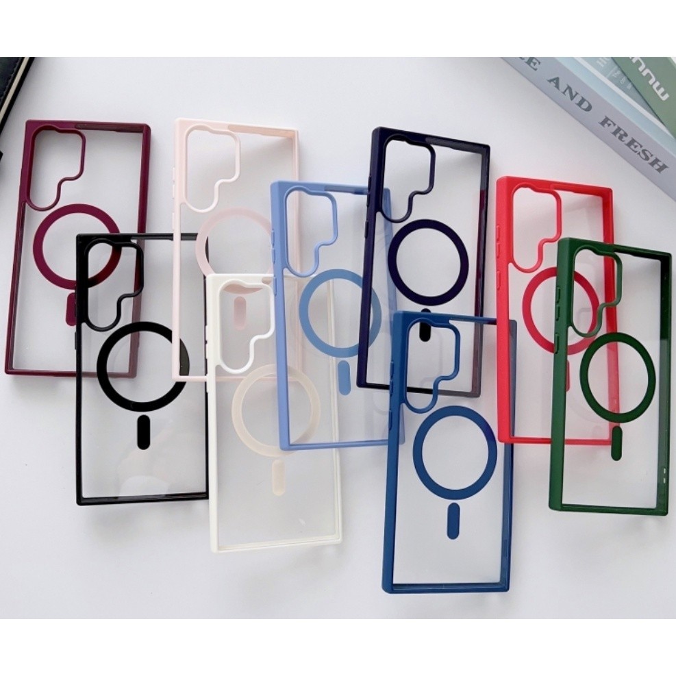 เคสโทรศัพท์มือถืออะคริลิคใส แบบแข็ง ขอบนิ่ม กันกระแทก หรูหรา สําหรับ Saumsung Galaxy S22 S23 S24 Ultra Plus - รูปที่ 6