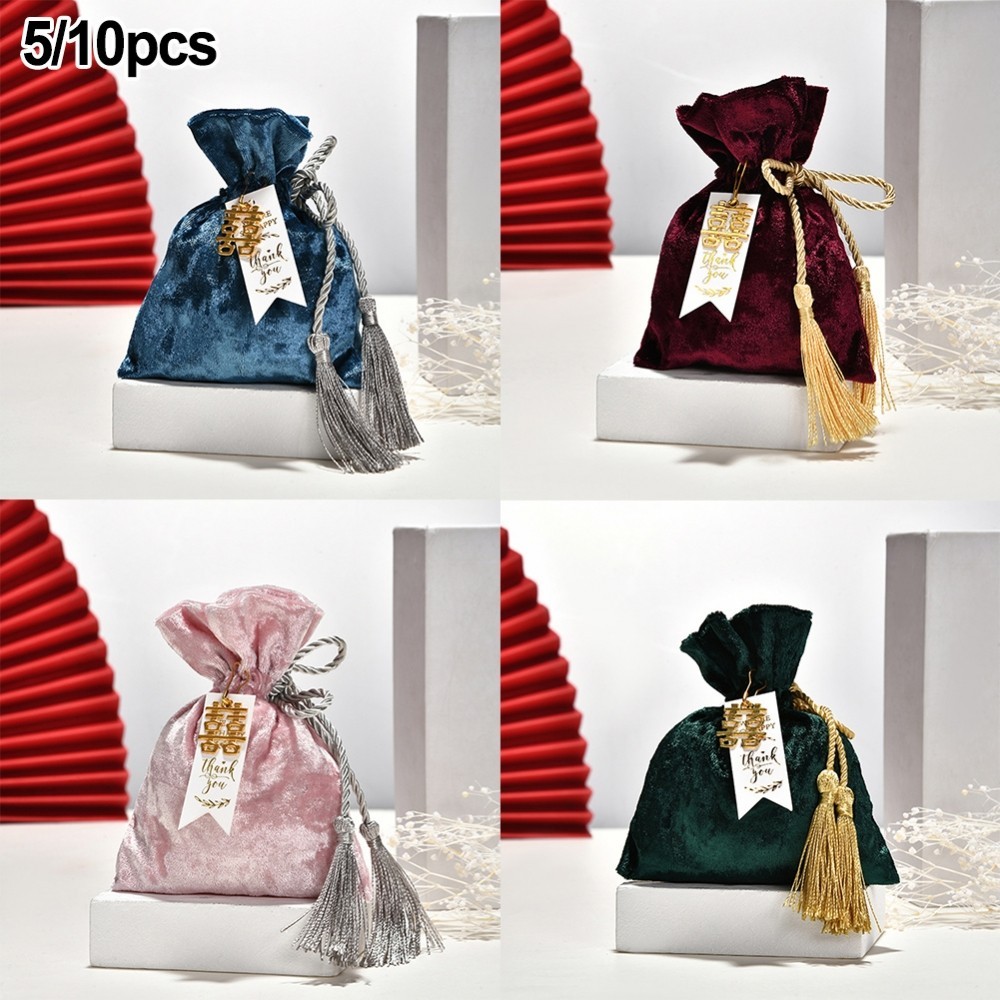 【Fairland CL】Wedding Candy Bags High Quality Pink Velvet Ribbon Candy Bag Gift Bag Tote